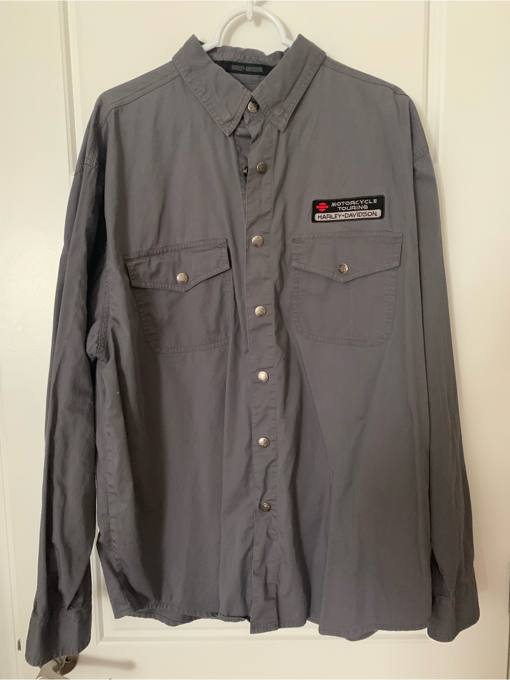Harley-Davidson Gray Long-Sleeve Snap-Up Shirt with Logo Patch